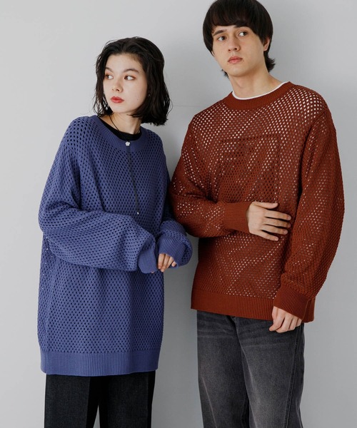 SENSE OF PLACE by URBAN RESEARCH（センスオブプレイスバイアーバンリサーチ）の「『洗濯可』シアーメッシュクルーネックニット（ニット/セーター・メンズ・ブルー/チャコールグレー/オレンジ/パープル・LARGE/MEDIUM）」の13枚目の写真