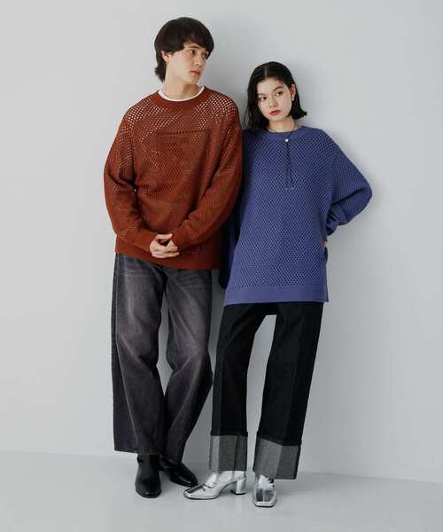 SENSE OF PLACE by URBAN RESEARCH（センスオブプレイスバイアーバンリサーチ）の「『洗濯可』シアーメッシュクルーネックニット（ニット/セーター・メンズ・ブルー/チャコールグレー/オレンジ/パープル・LARGE/MEDIUM）」の14枚目の写真
