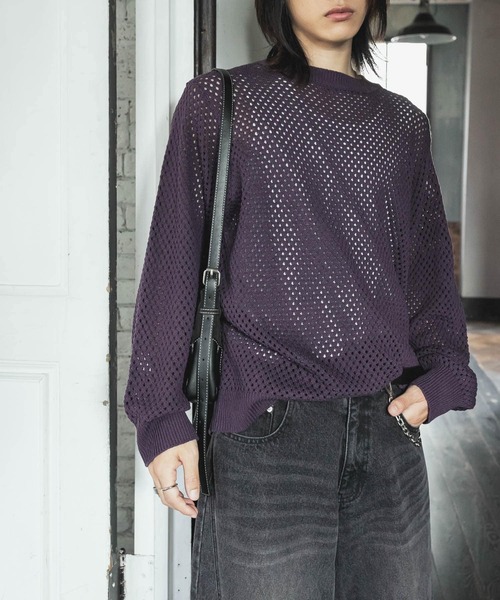 SENSE OF PLACE by URBAN RESEARCH（センスオブプレイスバイアーバンリサーチ）の「『洗濯可』シアーメッシュクルーネックニット（ニット/セーター・メンズ・ブルー/チャコールグレー/オレンジ/パープル・LARGE/MEDIUM）」の15枚目の写真