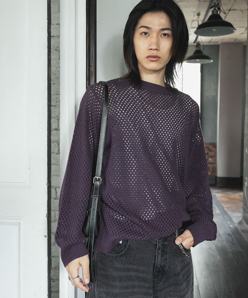 SENSE OF PLACE by URBAN RESEARCH（センスオブプレイスバイアーバンリサーチ）の「『洗濯可』シアーメッシュクルーネックニット（ニット/セーター・メンズ・ブルー/チャコールグレー/オレンジ/パープル・LARGE/MEDIUM）」の16枚目の写真