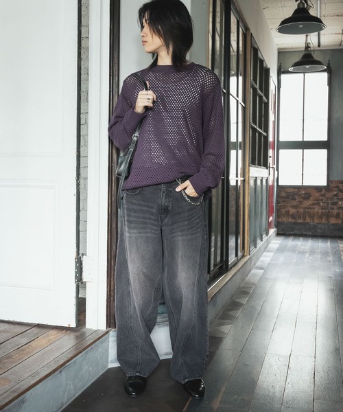 SENSE OF PLACE by URBAN RESEARCH（センスオブプレイスバイアーバンリサーチ）の「『洗濯可』シアーメッシュクルーネックニット（ニット/セーター・メンズ・ブルー/チャコールグレー/オレンジ/パープル・LARGE/MEDIUM）」の18枚目の写真