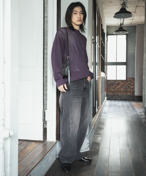 SENSE OF PLACE by URBAN RESEARCH（センスオブプレイスバイアーバンリサーチ）の「『洗濯可』シアーメッシュクルーネックニット（ニット/セーター・メンズ・ブルー/チャコールグレー/オレンジ/パープル・LARGE/MEDIUM）」の19枚目の写真