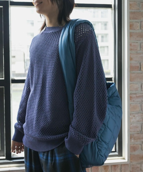 SENSE OF PLACE by URBAN RESEARCH（センスオブプレイスバイアーバンリサーチ）の「『洗濯可』シアーメッシュクルーネックニット（ニット/セーター・メンズ・ブルー/チャコールグレー/オレンジ/パープル・LARGE/MEDIUM）」の22枚目の写真