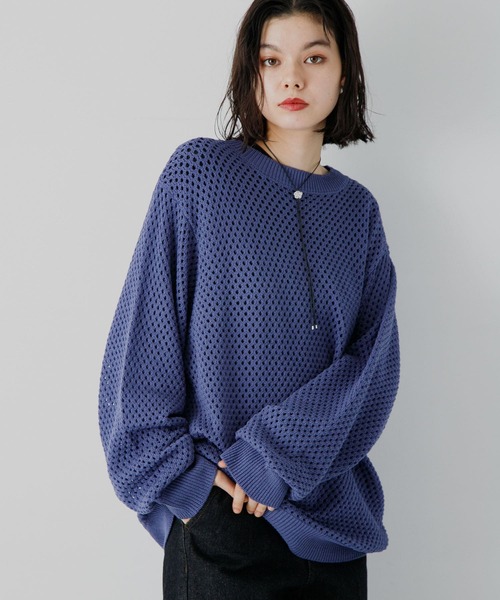 SENSE OF PLACE by URBAN RESEARCH（センスオブプレイスバイアーバンリサーチ）の「『洗濯可』シアーメッシュクルーネックニット（ニット/セーター・メンズ・ブルー/チャコールグレー/オレンジ/パープル・LARGE/MEDIUM）」の3枚目の写真