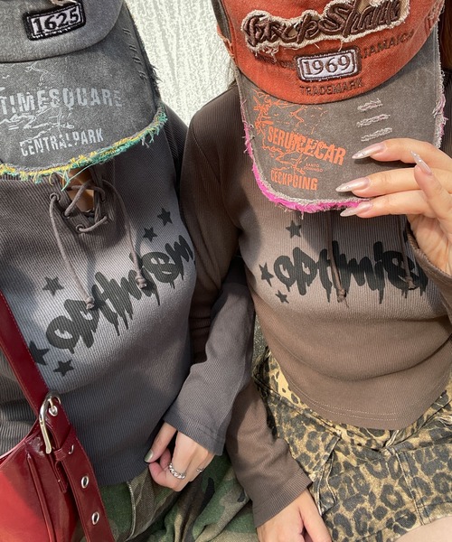 WEGO(ウィゴー)の「WEGO/レースアップブリーチトップス(Tシャツ/カットソー・レディース・ブラック/ブラウン・FREE)」の4枚目の写真