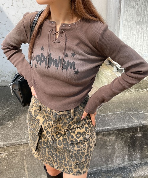 WEGO(ウィゴー)の「WEGO/レースアップブリーチトップス(Tシャツ/カットソー・レディース・ブラック/ブラウン・FREE)」の13枚目の写真