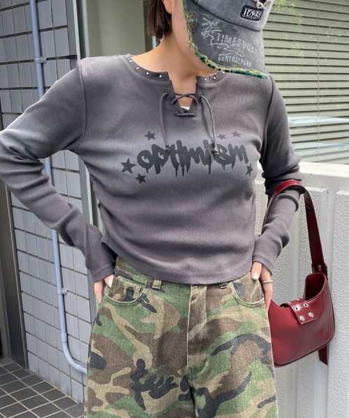 WEGO(ウィゴー)の「WEGO/レースアップブリーチトップス(Tシャツ/カットソー・レディース・ブラック/ブラウン・FREE)」の8枚目の写真