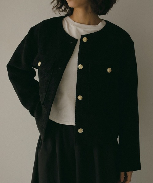 N WITH.（エヌウィズ）の「ツウィードショートジャケット（ノーカラージャケット・レディース・ブラック/アイボリー・FREE）」の17枚目の写真