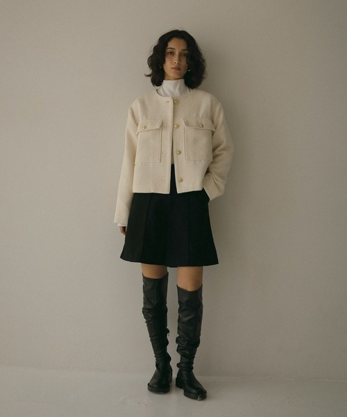 N WITH.（エヌウィズ）の「ツウィードショートジャケット（ノーカラージャケット・レディース・ブラック/アイボリー・FREE）」の18枚目の写真