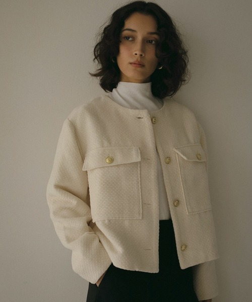 N WITH.（エヌウィズ）の「ツウィードショートジャケット（ノーカラージャケット・レディース・ブラック/アイボリー・FREE）」の19枚目の写真