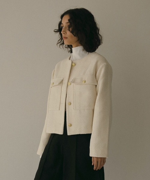 N WITH.（エヌウィズ）の「ツウィードショートジャケット（ノーカラージャケット・レディース・ブラック/アイボリー・FREE）」の21枚目の写真