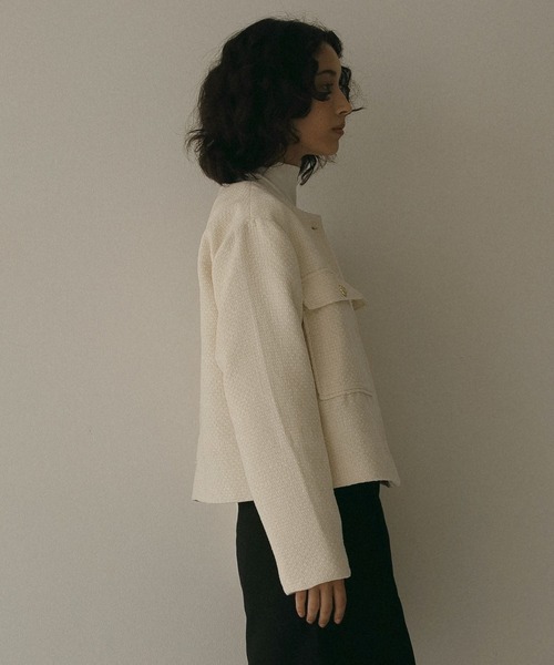 N WITH.（エヌウィズ）の「ツウィードショートジャケット（ノーカラージャケット・レディース・ブラック/アイボリー・FREE）」の11枚目の写真