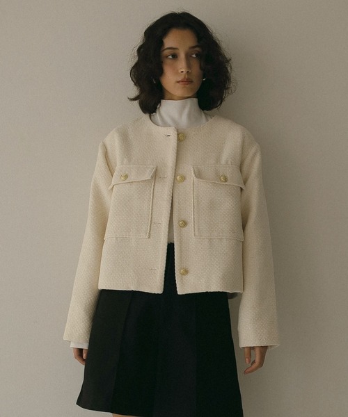 N WITH.（エヌウィズ）の「ツウィードショートジャケット（ノーカラージャケット・レディース・ブラック/アイボリー・FREE）」の20枚目の写真
