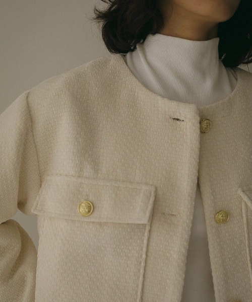 N WITH.（エヌウィズ）の「ツウィードショートジャケット（ノーカラージャケット・レディース・ブラック/アイボリー・FREE）」の14枚目の写真