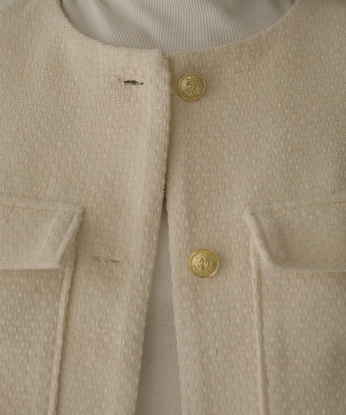 N WITH.（エヌウィズ）の「ツウィードショートジャケット（ノーカラージャケット・レディース・ブラック/アイボリー・FREE）」の15枚目の写真