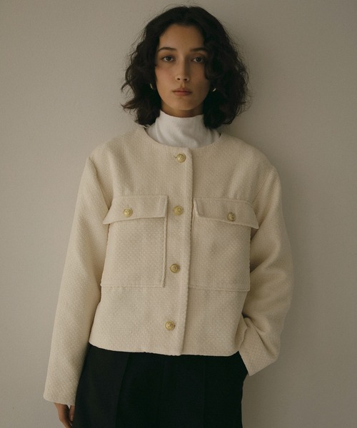 N WITH.（エヌウィズ）の「ツウィードショートジャケット（ノーカラージャケット・レディース・ブラック/アイボリー・FREE）」の16枚目の写真