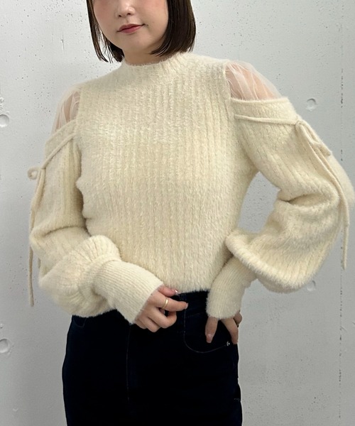 archives(アルシーヴ)の「ショルダーシアーリブフェザーニット(ニット/セーター・レディース・ブラック/ピンクベージュ/アイボリー/ブルーグレー・MEDIUM)」の17枚目の写真