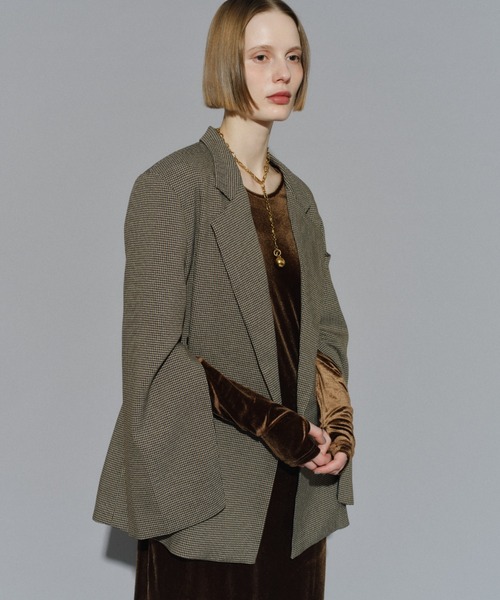 yae(ヤエ)の「2way asymmetry check jacket / 2wayアシンメトリーチェックジャケット(テーラードジャケット・レディース・ブラウン/グレー系その他・FREE)」の9枚目の写真