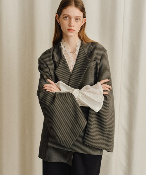 yae 2wayアシンメトリーチェックジャケット セール】2way asymmetry check jacket / 2wayアシンメトリー