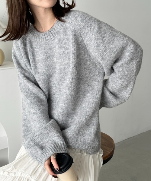 セール】ミックスカラーオーバーサイズ長袖ニットトップス