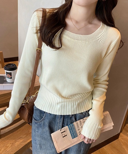 Miniministore(ミニミニストア)の「ニットトップス ラウンドネック 春秋冬(ニット/セーター・レディース・アイボリー/ブラック/ピンクベージュ/マスタード/ホワイト/ブラウン/グレー・FREE)」の9枚目の写真
