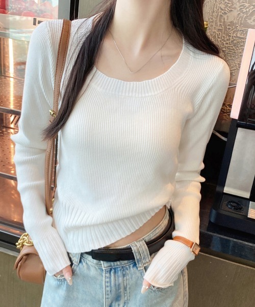 Miniministore(ミニミニストア)の「ニットトップス ラウンドネック 春秋冬(ニット/セーター・レディース・アイボリー/ブラック/ピンクベージュ/マスタード/ホワイト/ブラウン/グレー・FREE)」の11枚目の写真