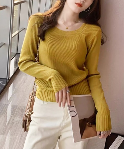Miniministore(ミニミニストア)の「ニットトップス ラウンドネック 春秋冬(ニット/セーター・レディース・アイボリー/ブラック/ピンクベージュ/マスタード/ホワイト/ブラウン/グレー・FREE)」の18枚目の写真