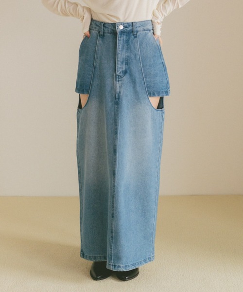サイドカットアウトデニムスカート/SM展開（デニムスカート）｜VANNIE