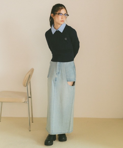 VANNIE U(ヴァニーユー)の「サイドカットアウトデニムスカート/SM展開(デニムスカート・レディース・インディゴブルー/ライトブルー/ブルー・S/M)」の18枚目の写真