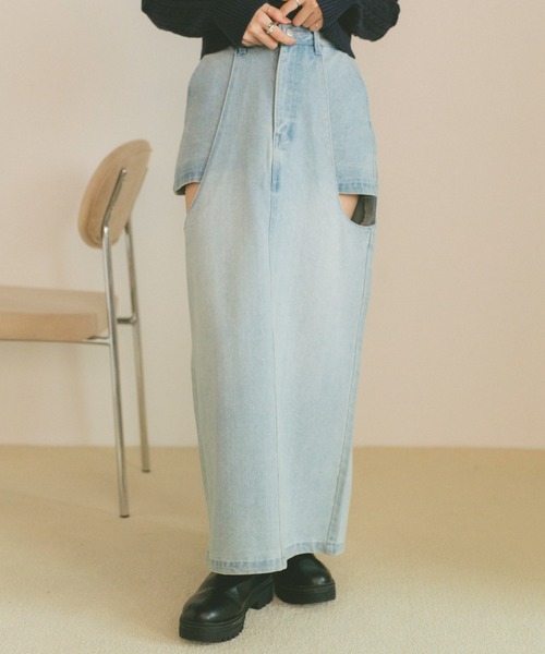 VANNIE U(ヴァニーユー)の「サイドカットアウトデニムスカート/SM展開(デニムスカート・レディース・インディゴブルー/ライトブルー/ブルー・S/M)」の17枚目の写真