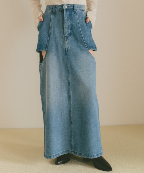 VANNIE U(ヴァニーユー)の「サイドカットアウトデニムスカート/SM展開(デニムスカート・レディース・インディゴブルー/ライトブルー/ブルー・S/M)」の20枚目の写真