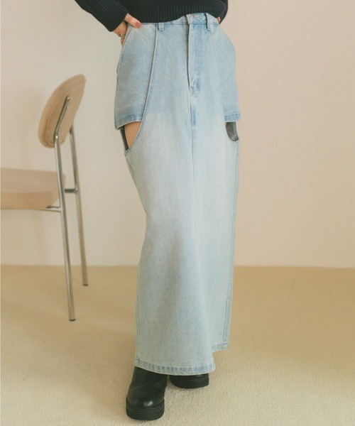VANNIE U(ヴァニーユー)の「サイドカットアウトデニムスカート/SM展開(デニムスカート・レディース・インディゴブルー/ライトブルー/ブルー・S/M)」の21枚目の写真