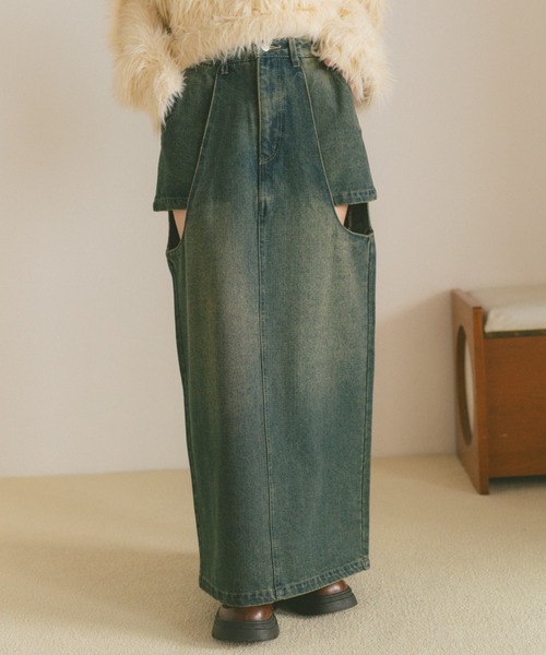 VANNIE U(ヴァニーユー)の「サイドカットアウトデニムスカート/SM展開(デニムスカート・レディース・インディゴブルー/ライトブルー/ブルー・S/M)」の21枚目の写真