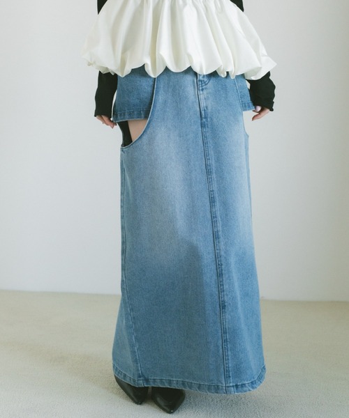 VANNIE U(ヴァニーユー)の「サイドカットアウトデニムスカート/SM展開(デニムスカート・レディース・インディゴブルー/ライトブルー/ブルー・S/M)」の22枚目の写真