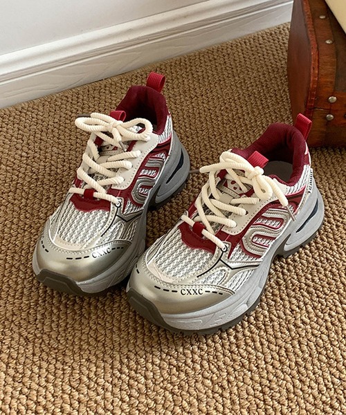 MEMECLE（メメクル）の「【 MEMECLE / メメクル 】シルバーメッシュ 厚底 カジュアルスニーカー（スニーカー・レディース・レッド/シルバー・L/M/S）」の3枚目の写真