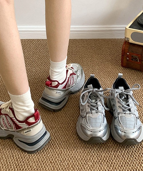 MEMECLE（メメクル）の「【 MEMECLE / メメクル 】シルバーメッシュ 厚底 カジュアルスニーカー（スニーカー・レディース・レッド/シルバー・L/M/S）」の7枚目の写真