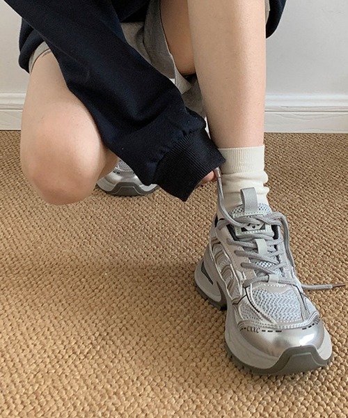 MEMECLE（メメクル）の「【 MEMECLE / メメクル 】シルバーメッシュ 厚底 カジュアルスニーカー（スニーカー・レディース・レッド/シルバー・L/M/S）」の15枚目の写真