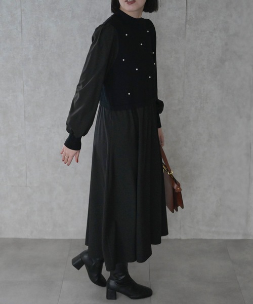 セール】パール付ニットワンピース（ワンピース）｜＆HALF