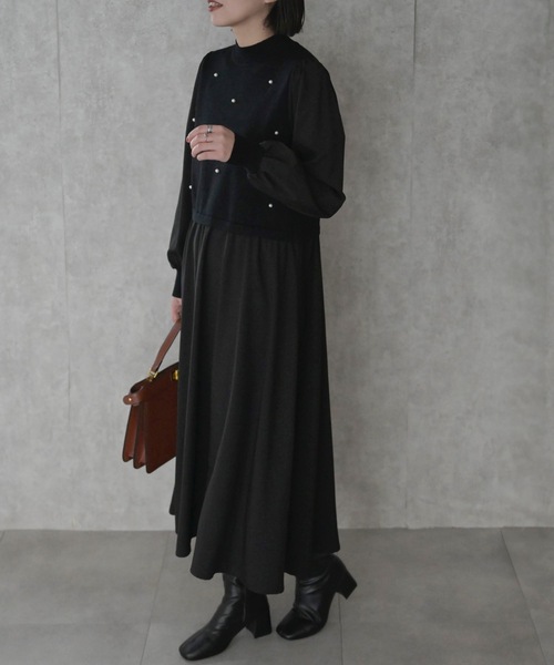 フィフィアンドロメオ　ワンピースニットパールss フィフィアンドロメオSSサイズリボン カシミアニットワンピ