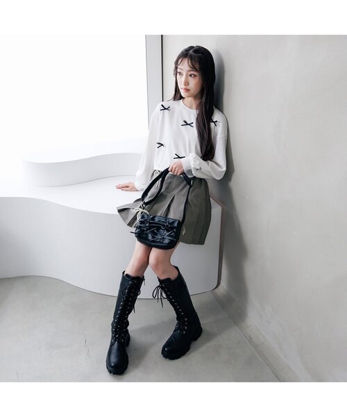 algy（アルジー）の「りぼんチャーム付きプリーツスカパン（スカート・キッズ・ブラック/グレー/ベージュ・XXX-SMALL/XX-SMALL/X-SMALL/MEDIUM/SMALL）」の10枚目の写真