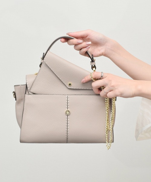 LORISTELLA(ロリステッラ)の「【LORISTELLA】シュリンクレザーフラップハンドバッグ(Q56409)(ハンドバッグ・レディース・グレイッシュベージュ/ブラウン/ライトグレー・ALL)」の4枚目の写真