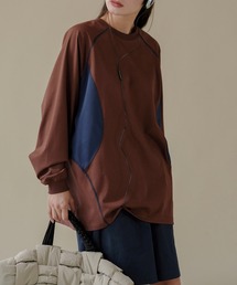 bicolor stitch oversize long pullover