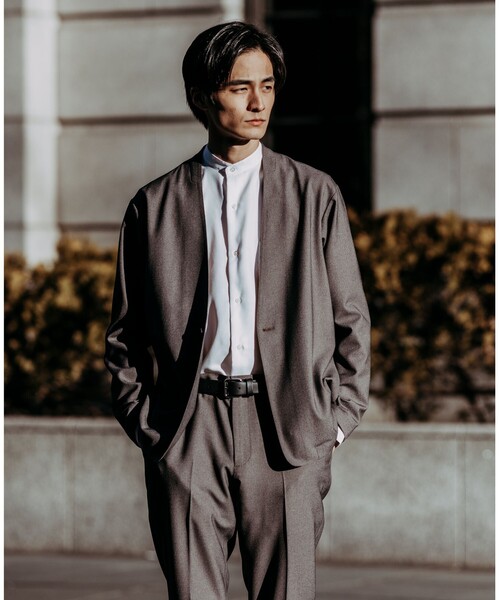 green label relaxing（グリーンレーベルリラクシング）の「A+ PEシャークスキン 1B ノーカラー ジャケット -ウォッシャブル・ストレッチ・防シワ-（ノーカラージャケット・メンズ・ブラウン/ネイビー・S/M/L/XL）」の17枚目の写真