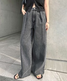 タックデニムワイドパンツ