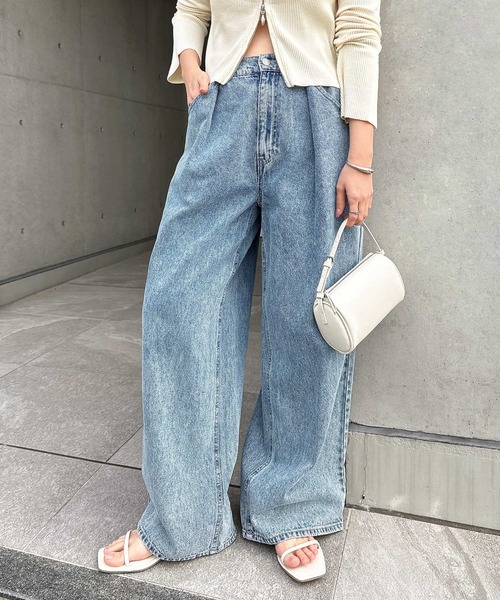 セール】タックデニムワイドパンツ（デニムパンツ）｜Freesia by andme