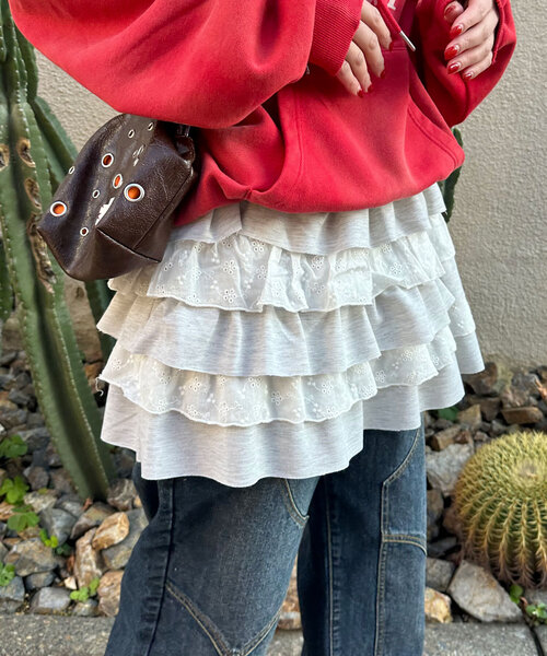 CIAOPANIC（チャオパニック）の「スウェットレースティアードミニスカート（スカート・レディース・アイボリー/グレー・ONE SIZE）」の7枚目の写真