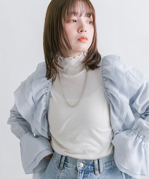 KBF(ケイビーエフ)の「シアーリブハイネックロンTEE(Tシャツ/カットソー・レディース・イエロー系その他/アイボリー/ピンク・ONE)」の10枚目の写真