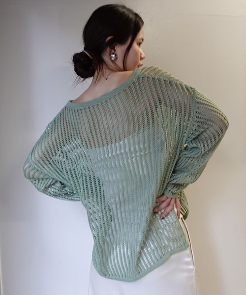 CORNERS（コーナーズ）の「メッシュ編みルーズニットトップス（ニット/セーター・レディース・ミント/アイボリー/ブラック・M）」の8枚目の写真