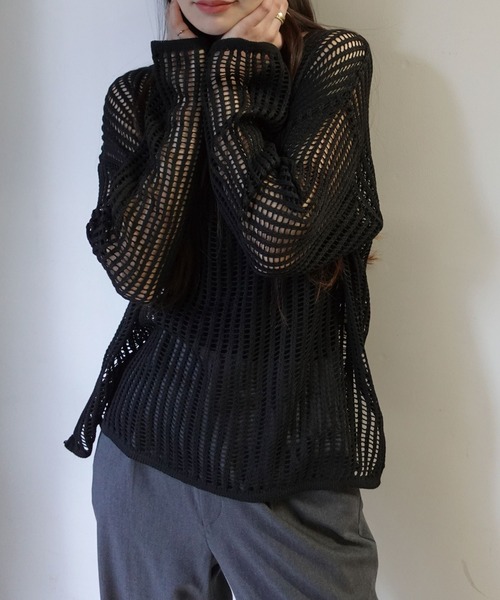 CORNERS（コーナーズ）の「メッシュ編みルーズニットトップス（ニット/セーター・レディース・ミント/アイボリー/ブラック・M）」の12枚目の写真