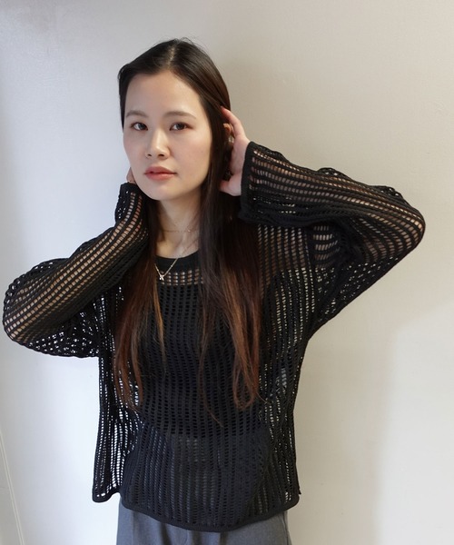 CORNERS（コーナーズ）の「メッシュ編みルーズニットトップス（ニット/セーター・レディース・ミント/アイボリー/ブラック・M）」の13枚目の写真